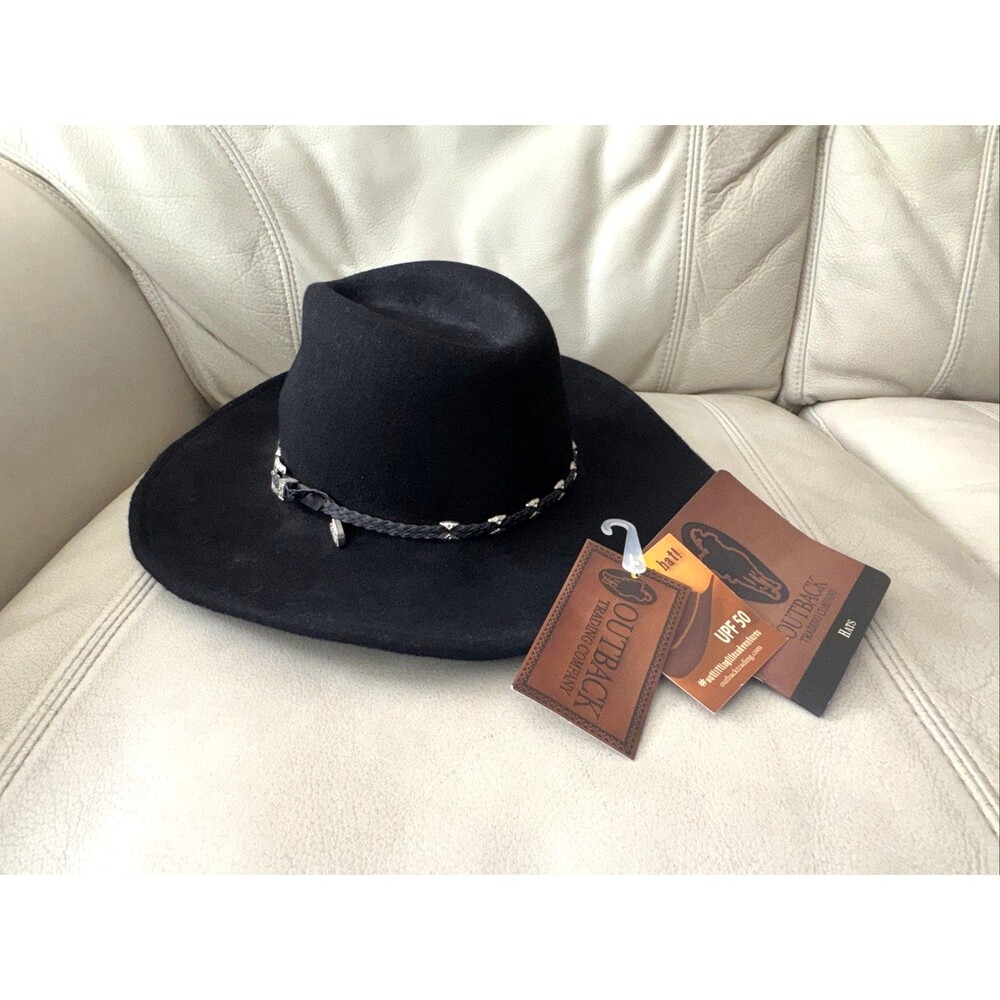 Outback Trading Western Cowboy Hat S M Wool Tassy Crusher Wallaby Black UPF NWT